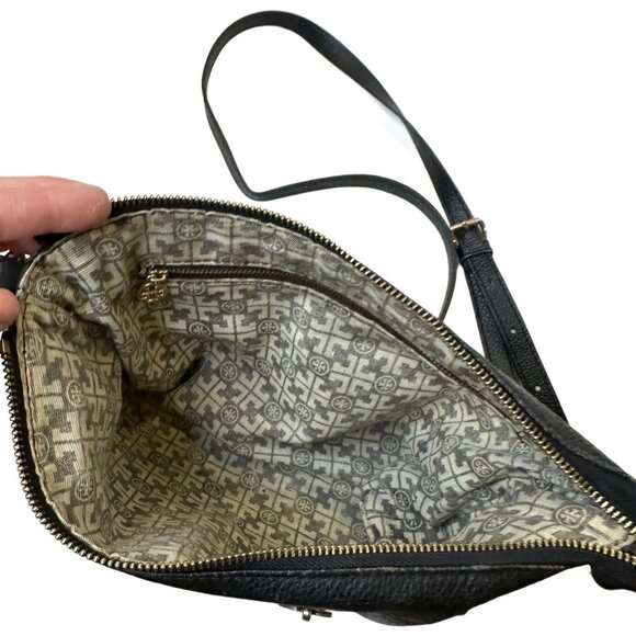 Tory Burch Crossbody Leather Bag Black Gold Logos Zipper Limited Edition - Picture 6 of 9